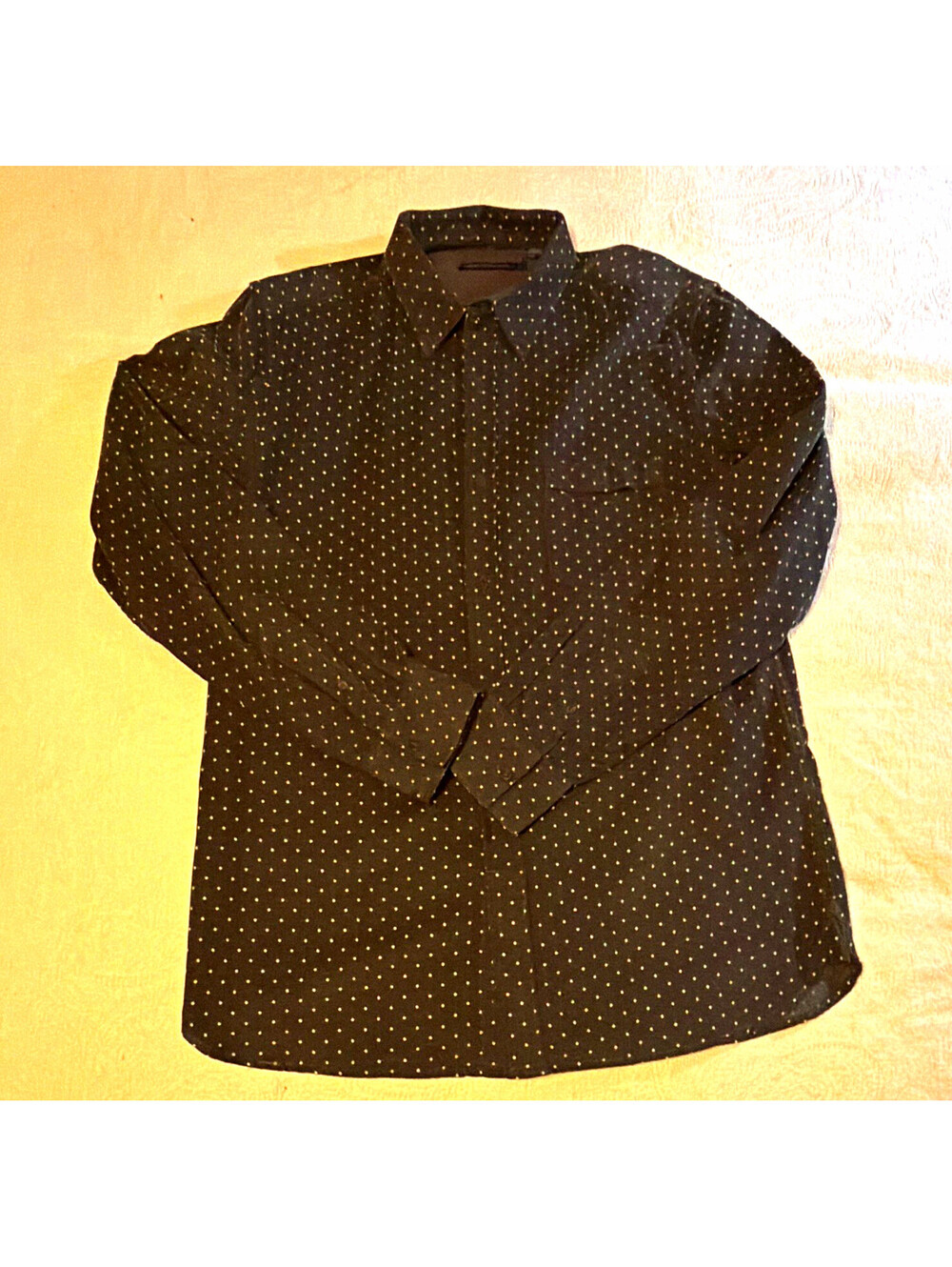 French Connection Men's L Regular Black Polka Dot corduroy Button-Up Shirt
